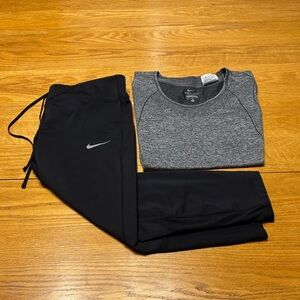 Nike Women’s Gray shirt and Black Capris